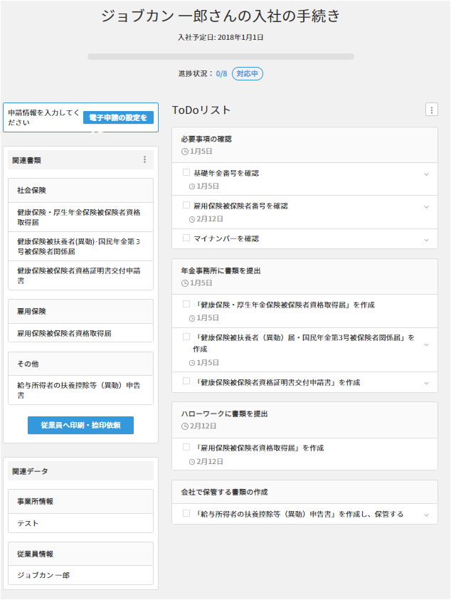 手続きのtodoリストを確認する ヘルプ 労務管理 ジョブカン